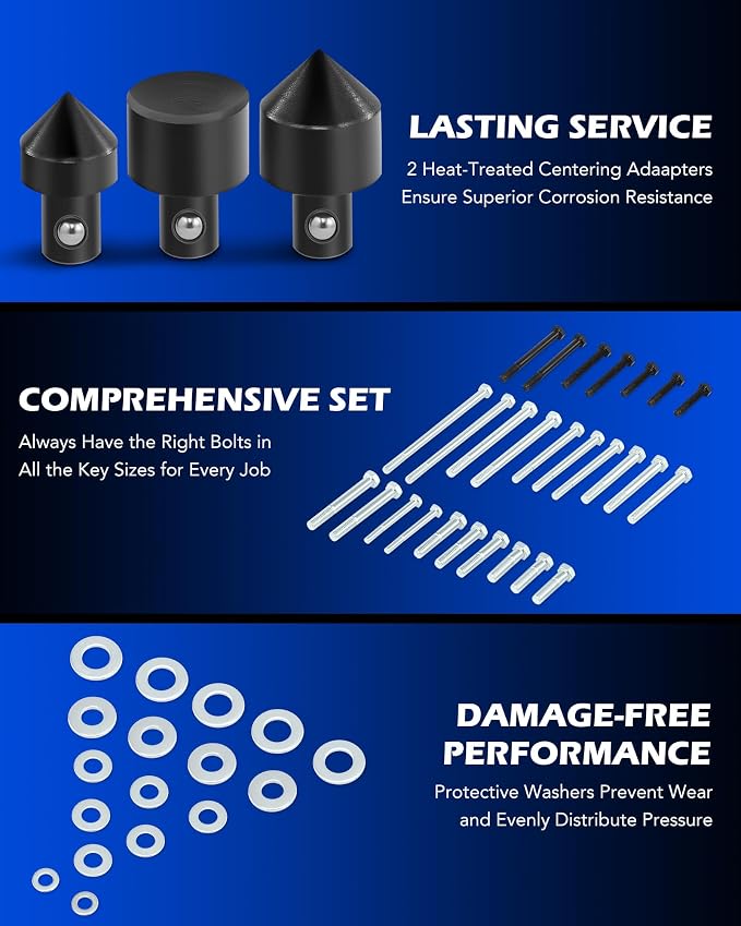 Orion Motor Tech Harmonic Balancer Puller Kit, 49pc Power Steering Pulley Puller Installer Tool Set, Heavy Duty Steering Wheel Puller Tool Kit for Flange Type Gear and Crank Puller