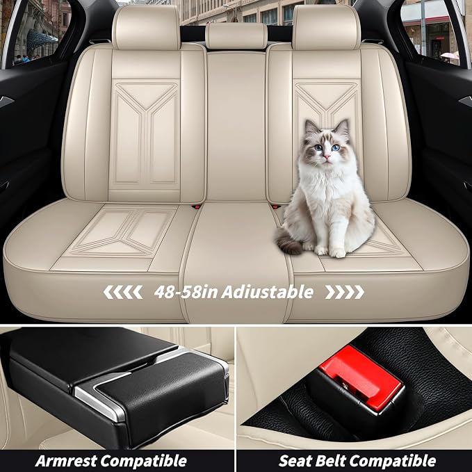 Arazi Fit for 98% of Mazda Seat Covers, 360° Full Wrap Original Seat Cover, Waterproof Nappa Leather Seat Covers with Big Space Storage Pocket Seat Protector（5 Seats Luxury, Beige）