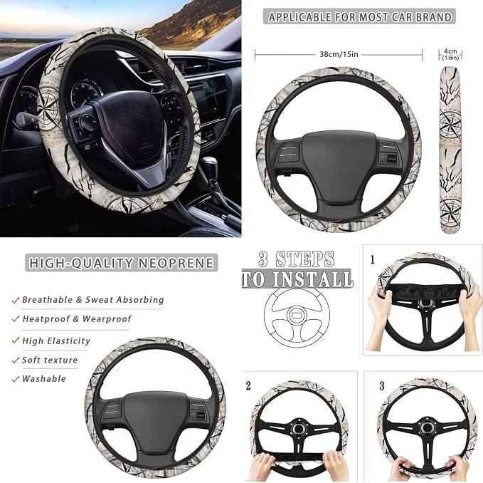 Howilath 10 Packs Car Front Seat Covers Set with Keychain/Seatbelt Pads/Steering Wheel Cover/Armrest Cushion/Coasters Interior Accessories Fit Sedan Truck Van