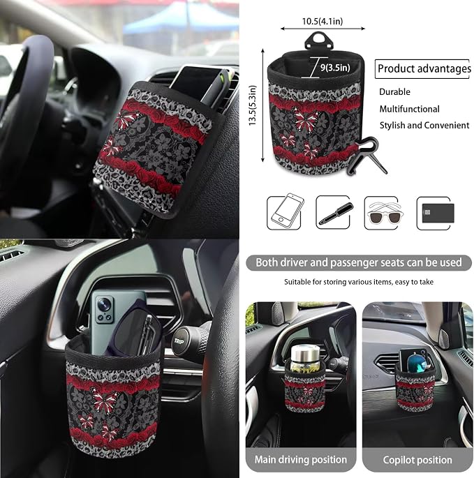 15Pcs Car Seat Cover Sets Full Set Butterfly Rose Leopard Print Front and Rear Car Seat Covers with Steering Wheel Cover Safety Belt Pads Garbage Bag etc, Easy to Install