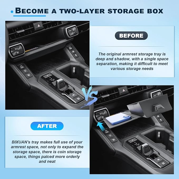 (2PCS) 2026 RAV 4 Wireless Charger Mat & Hidden Drawer Set for 2026 Toyota RAV 4 (6th Gen) Non-Slip Silicone Charging Pad Cover & Removable ABS Console Organizer, 2026 RAV 4 Interior Accessories