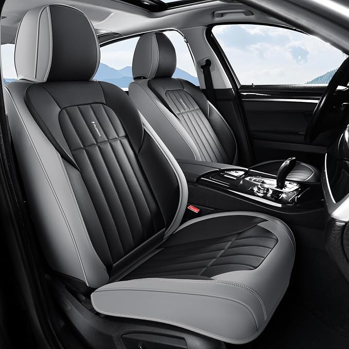 FLORICH Seat Cover, Car Seat Covers Front Set, Waterproof Leather Car Seat Protector, Front Seat Covers for Cars, Automotive Seat Covers Protector 2 Pack Fit for Most Cars Trucks SUV - GrayBlack