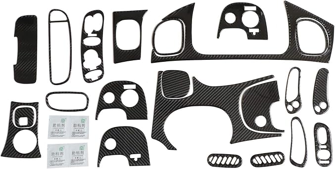 NLQR 18PCS Real Carbon Fiber Kits Full Interior Trim Cover, Compatible with Chevrolet Corvette C5 1998-2004 Center Console Dashboard Control Panel Cover Air Conditioning Vent Cup Holder Gear Trim