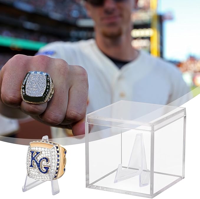 Clear Acrylic Championship Ring Display Case, Memorabilia Stand Cube Holder Dust Protection Transparent Storage Box for Sports Baseball Basketball Fan Souvenir Protection Supplies (2.1 x 2.1 x 2.1)