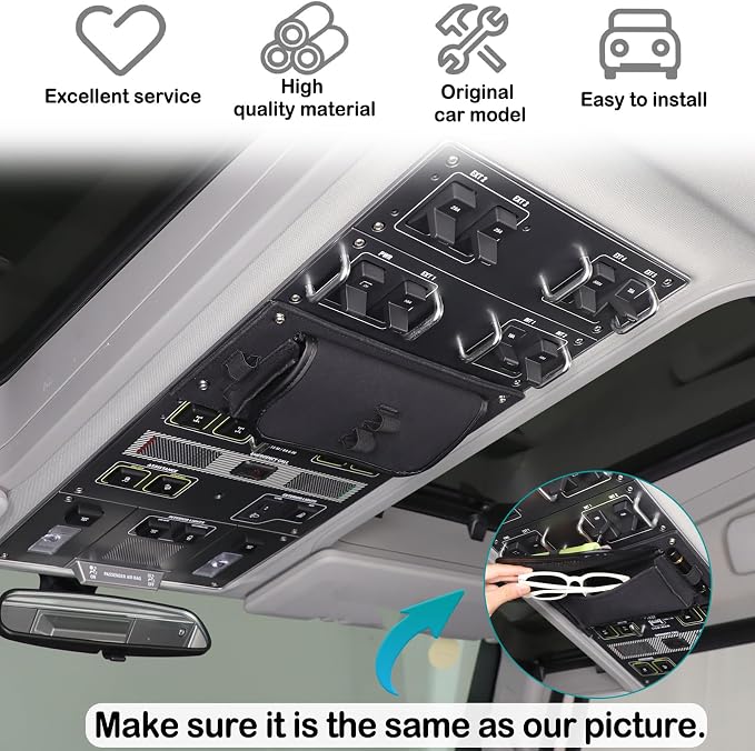 Car Front Roof Panel Hanging Organizer Bag Front in-car roof Storage Bag Cargo Storage Expansion Accessories Compatible with Ineos Grenadier 2020-2025 Inner Roof Panel Storage