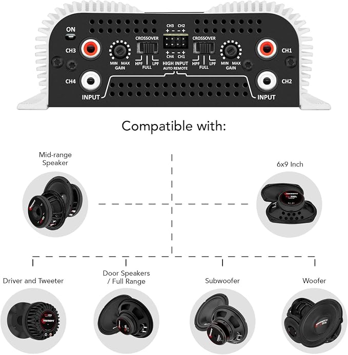 Taramps DS 440x4 2 Ohms Multichannel Amplifier 440 Watts Rms 110x4 Watts Full Range Crossover Fixed Rca/High Level Input 4 Channels Car Audio, Class D