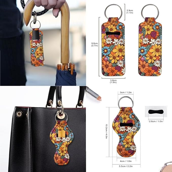Car Accessories Full Set of 13 Pack Car Seat Cover Steering Cover,Seat Belt Covers,Keychain,Lipstick Holder,Coaster, Universal Fit, Colorful Hippie Daisy Floral Print