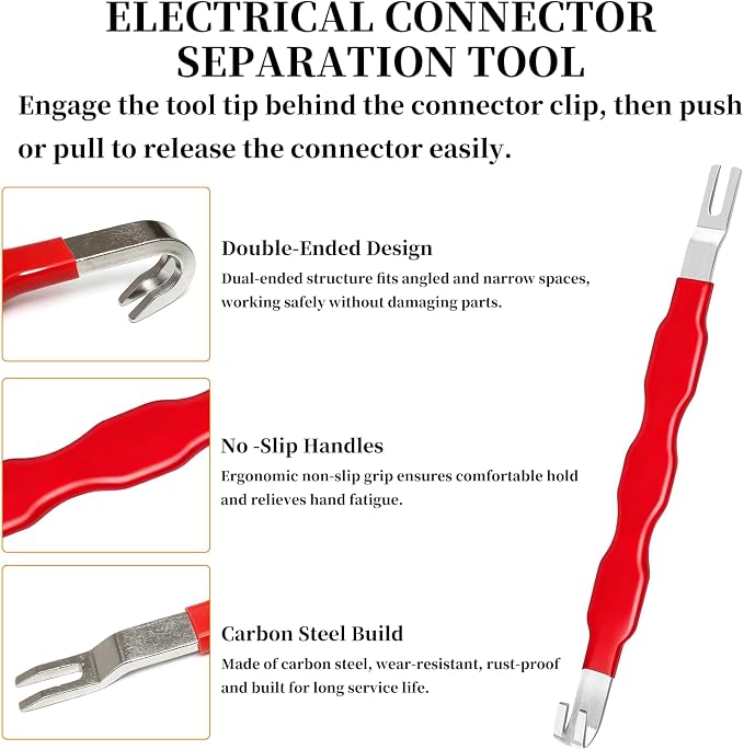 2Pcs Electrical Disconnect Pliers Set, Automotive Electrical Connector Removal Tool for Locking Push Tab Plugs, Straight and Angled Pliers for Tight Spaces, Electrical Connector Separator Tool