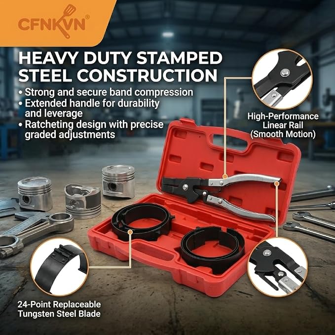 Master Piston Ring Compressor Kit and Piston Ring Compressor Tool with Ratcheting Pliers and 6 Bands (73mm-111mm) for Car, Truck, and Motorcycle Engine Rebuild