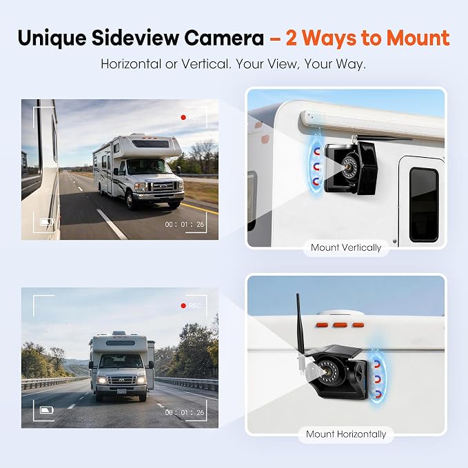 4 Solar Magnetic Wireless Trailer Camera System, 10.1" IPS DVR Screen + Solar Powered Night Vision Rear Camera, 100% No Wiring Waterproof Backup Camera System for RV Truck Trailer Hitch