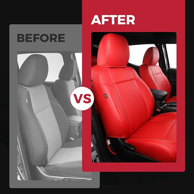 FREESOO Custom Fit for Toyota Tacoma Seat Covers, Front & Rear Fit 2005-2015 Full Coverage Waterproof Leather Truck Automotive Seat Covers, Tacoma Seat Covers Pickup Seat Protector (5 Seats, Red)