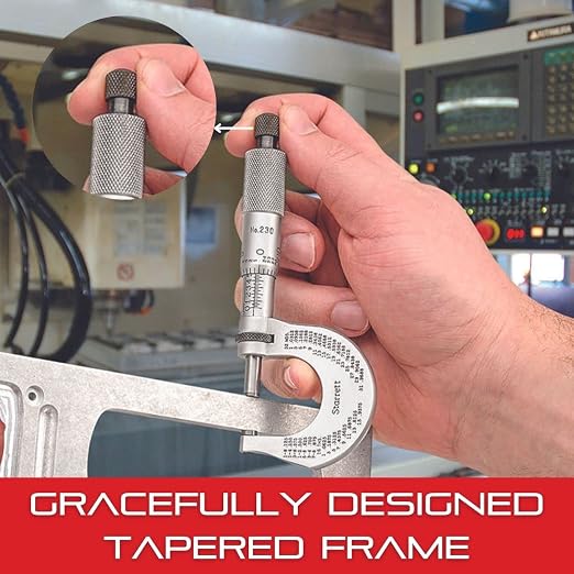 Starrett Outside Micrometer with One-Piece Spindle, Satin Chrome Finish and Advanced Sleeve Design - Quick and Easy Adjustment, 0-1"Range, .0001" Graduation - T436.1XRL-1