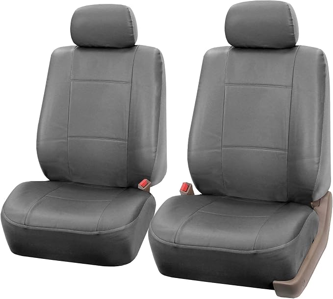 FH Group PU001114 PU Leather Seat Covers (Gray) Full Set with Gift – Universal Fit for Cars Trucks & SUVs