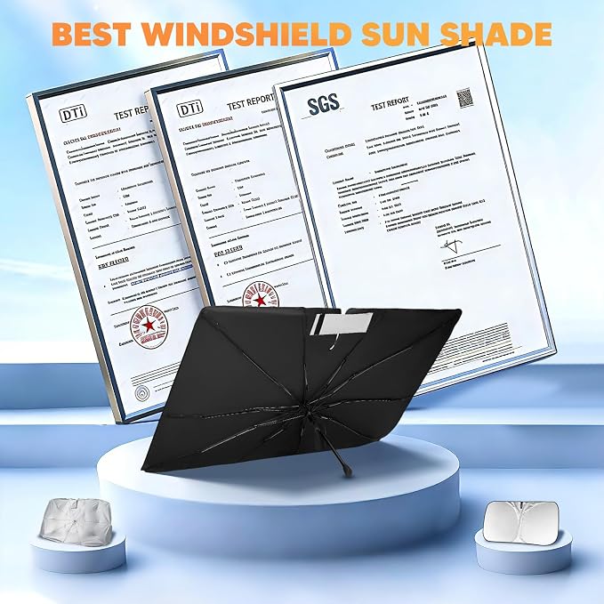 KUST Sun Shade Umbrella for Full-Size Pickup Truck 【F150 F-150/ Silverado/Tundra/RAM 1500/ Sierra】 | Custom Fit Windshield Sunshade | with Bendable Handle | Blocks Heat & UV Rays Keep Car Cool