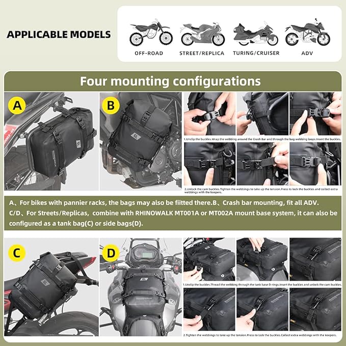 Rhinowalk Motorcycle Front Bumper Bag Tail Bag Motorbike Side Bag 6L Full Waterproof Moto Saddle Pannier Bag Professional Motor Accessories-Black