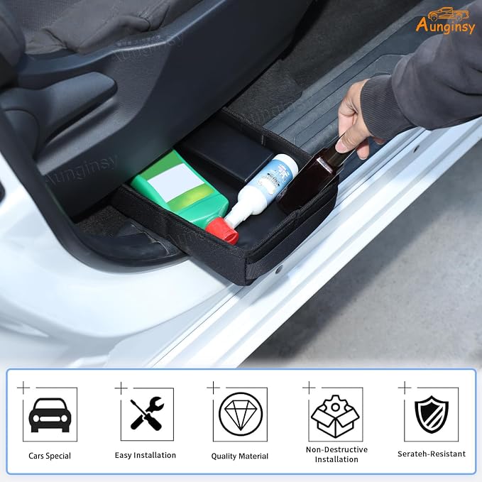 Aunginsy 1PCS Front Row Under Seat Storage Bag Compatible with Toyota Tundra 2022-2025 2026, Car Driver or Passenger Underseat Hidden Organizer Tray Storage Bag Tool Box with Handle Accessories