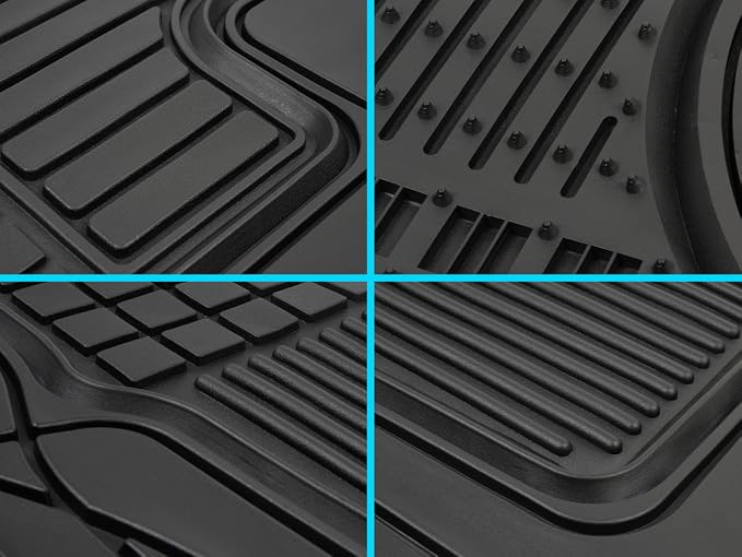 Motor Trend Premium All Weather Rubber Floor Mats for Cars SUV Trucks, Heavy Duty Universal Fit Trim to Fit Protection Floors Liners Full Set (2 Front Mats, 1 Rear Floor Mat, 1 Trunk Cargo Liner) s