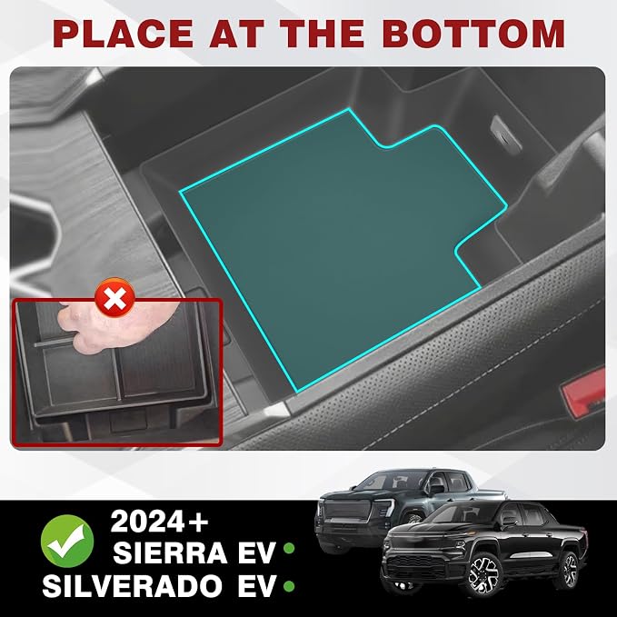 BestEvMod Center Console Organizer Tray Compatible with Chevrolet Silverado EV 2026 2025 2024 Pickup Armrest Storage Box ABS Material with PVC Trim NOT Fit ICE (Bottom)
