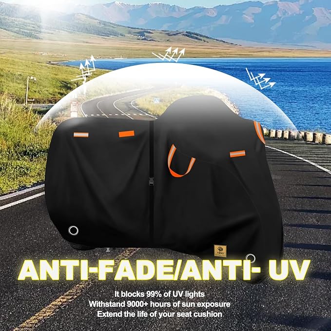 AIBIELY 116" Motorcycle Cover Storage Waterproof Outdoor,Heavy Duty Tearproof Durable Anti-UV Polyester,Weatherproof Scooter Moped Bike Covers Accessories,Fit for Honda,Yamaha, Kawasaki,Harley