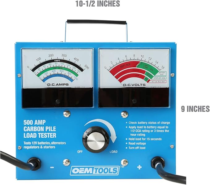OEMTOOLS 24336 500 Amp 12V Battery Load Tester, Battery Voltage Meter, Regulator and Alternator Load Tester, Variable Voltage Battery Load Tester