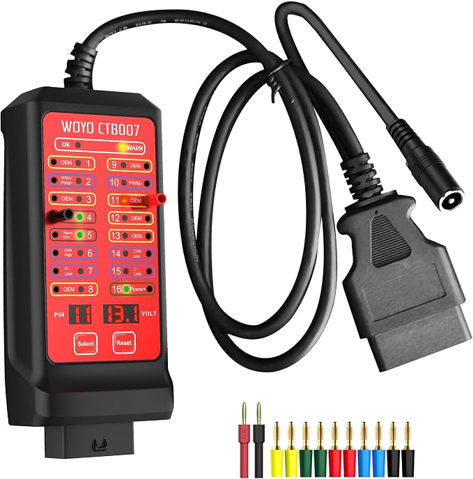 OBD2 Breakout Box, WOYO CTB007 12V/24V CAN Tester Box with 27 inches OBD Extension Cable, Digital VPP Voltage of 16 PINs, Automotive OBD2 Diagnostic Tool OBDII Protocol Communication Detector
