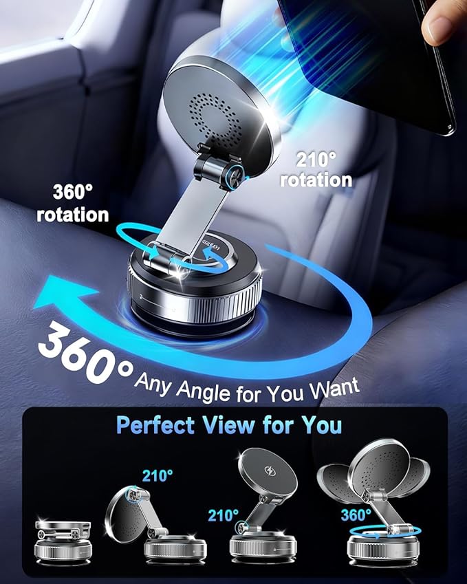 Vacuum Magnetic Phone Holder‌ - 360° Adjustable ‌Magsafe Car Mount‌, Foldable ‌Car Phone Holder‌ with Suction Cup Mount‌