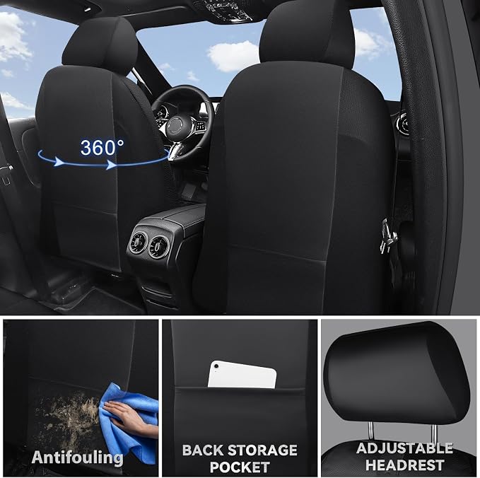 CAR PASS 3D Foam Support Leather Car Seat Covers Front Seats,Waterproof Faux Leather Front Seat Cover for Car,Universal Fit Anti-Slip for SUV Truck,Rubber Floor Mats for Cars