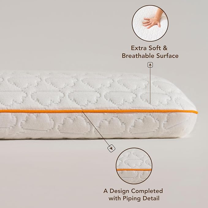 Kids Memory Foam Pillow for Sleeping, Breathable and Soft Pillows for Toddler, Boy, Girl, Small, 26x13x2.36 inches, White