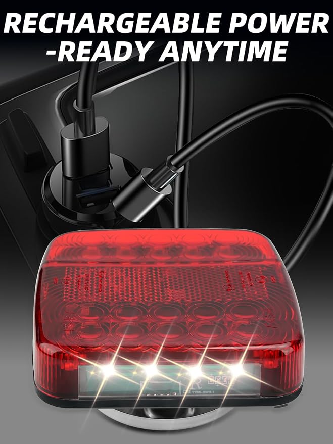 Wireless Trailer Lights Kit Magnetic, LED Wireless Tail Lights for Trailer with Strong Magnet and Rechargeable Battery, IP67 Waterproof, Portable Tow Light Set for Trucks, RVs, Boats, Campers