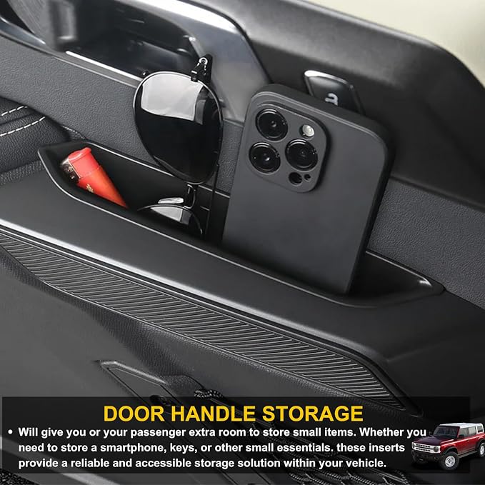 2-Door Handle Storage Compatible with 2025 2024 2023 2022 2021 Ford Bronco Interior Accessories 2 Door Front Grab Handle Pockets Organizer - ABS Plastic (Not for Bronco Sport)