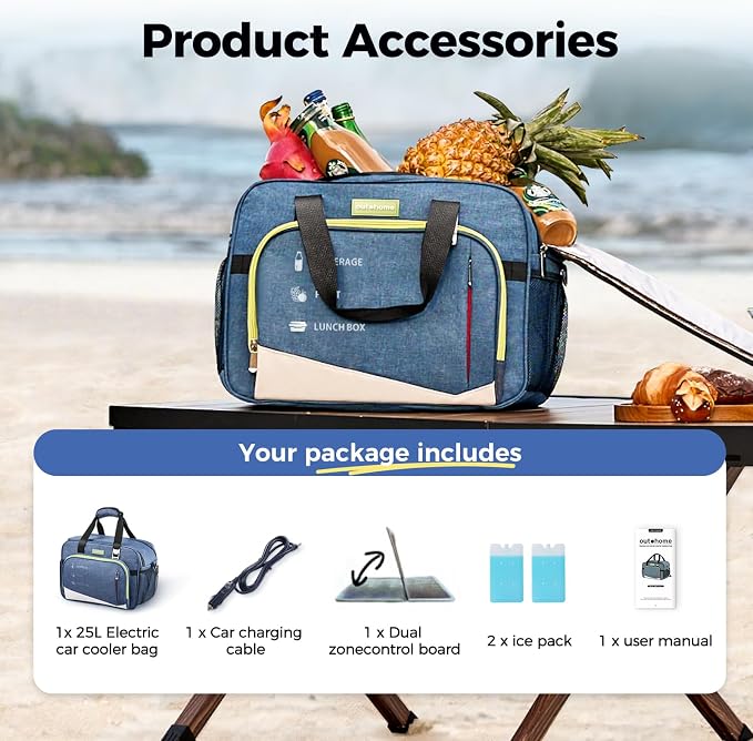 outohome Electric Portable Cooler Plug in 12V Car Cooler Bag, Warmer Bag for vehicle, DC Power Cord,25L Insulated Lunch Bag for Family Outings, Grocery,Camping,Truck Drivers,All Season ﻿