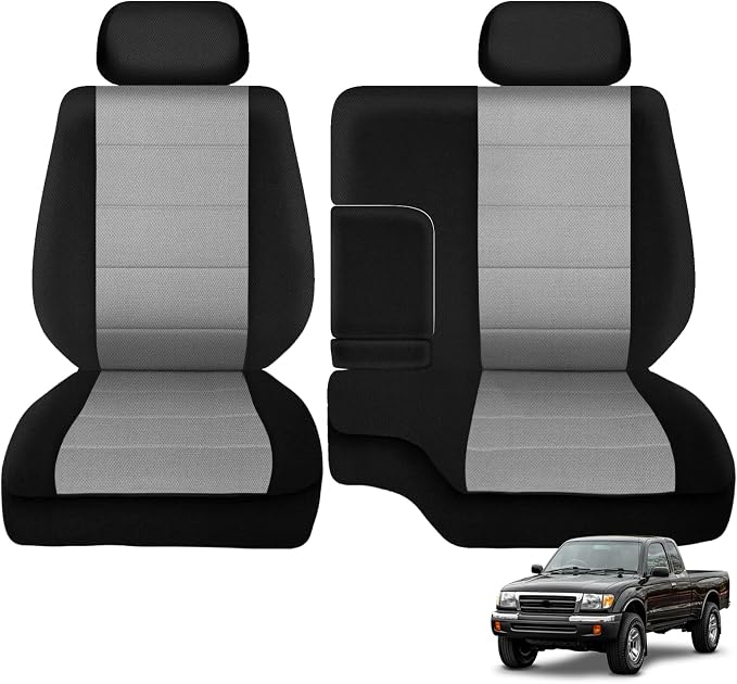 SAPUBK Front Seat Covers Replace for 1995-2000 Toyota Tacoma 60/40 Front Bench with Center Console, Driver and Passenger Knitted Fabric Composite Soft Foam Lining Airmesh Breathable Seat Cover