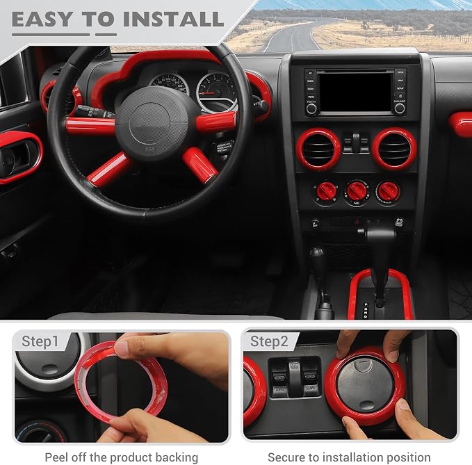JeCar 18pcs for Jeep Wrangler Interior Trim Kits Red Interior Accessories for Jeep Wrangler JK JKU 2007-2010 Sahara Sport Rubicon