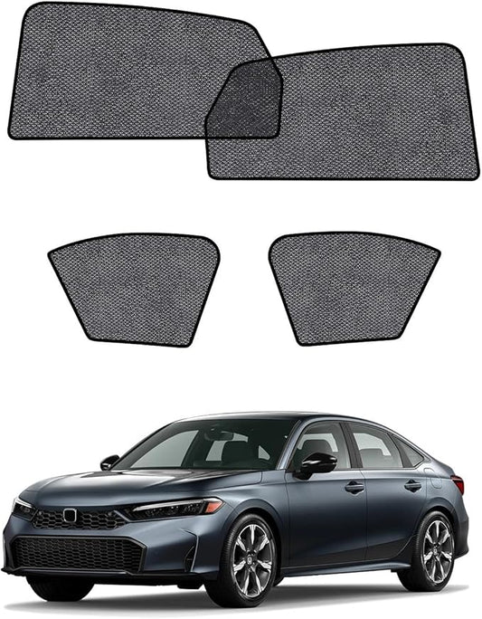 Car Window Shades for Honda Civic(2022-2025), 4-Pack Rear Window Sun Shades for Baby – Breathable Mesh, UV & Heat Blocker, Privacy Protection for Camping, Travel, Sleep & Nursing
