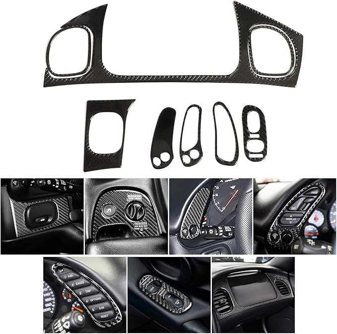 NLQR 18PCS Real Carbon Fiber Kits Full Interior Trim Cover, Compatible with Chevrolet Corvette C5 1998-2004 Center Console Dashboard Control Panel Cover Air Conditioning Vent Cup Holder Gear Trim