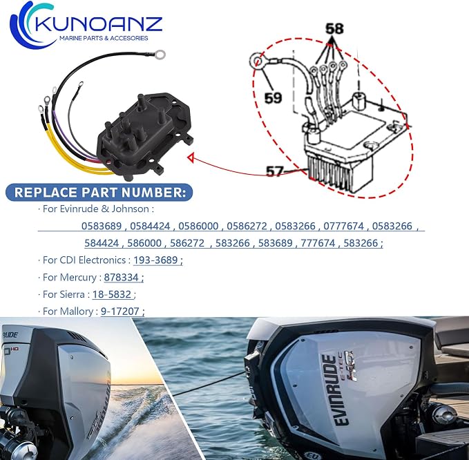 193-3689 583266 583689 35-Amp Voltage Rectifier Regulator for Johnson&Evinrude 185 200 225 250 275 300 HP Ourboard 6&8-Cyl.0583689,0584424,0586000,0586272,0583266,0777674,Mercury:878334;Sierra:18-5832