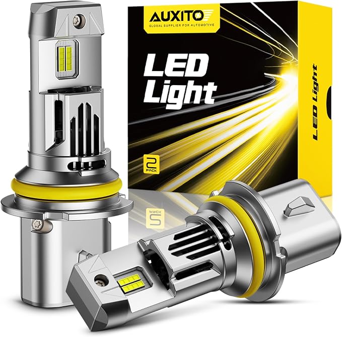 AUXITO 9007/HB5 Bulbs, 80,000LM 15X Super Output, 6500K Cool White, Long Lifespan, 1:1 Mini Size Replacement Light Bulbs, Plug-N-Play, Pack of 2