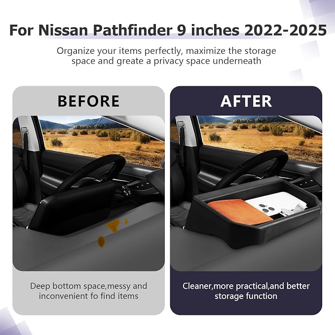 Center Console Organizer Dashboard Tray Compatible with 2022-2025 2026 Nissan Pathfinder Accessories Dashboard Storage Organizer Box Behind Screen Phone Tissue Sunglass Holder(Only For 9-inch Screen)