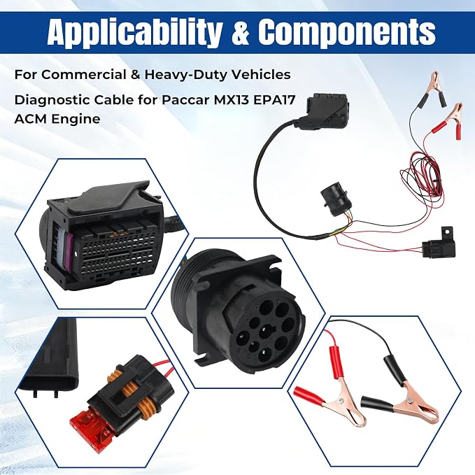 Diagnostic Cable Compatible with Paccar MX13 EPA17 ACM Engine Heavy Duty Trucks Commercial Vehicles Fault Detection Wiring Harness