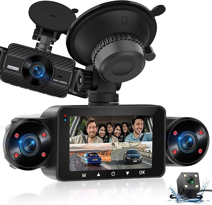 NHOPEEW Dash Cam Front and Rear Inside, 4 Channel Dash Cam 3" IPS Screen Front and Back with 8 IR Night Vision Lights, Loop Recording, 24 Hours Recording, G-Sensor, Reverse Help