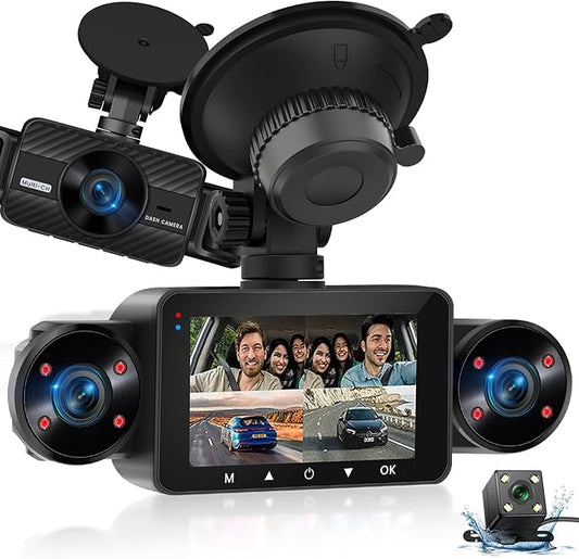NHOPEEW Dash Cam Front and Rear Inside, 4 Channel Dash Cam 3" IPS Screen Front and Back with 8 IR Night Vision Lights, Loop Recording, 24 Hours Recording, G-Sensor, Reverse Help