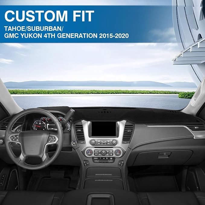 KUST Black Dash Cover for 2015-2020 Chevrolet Chevy Tahoe/Suburban/GMC Yukon (Without HUD) Polyester Dashboard Cover Non-Slip Interior Accessories for Tahoe