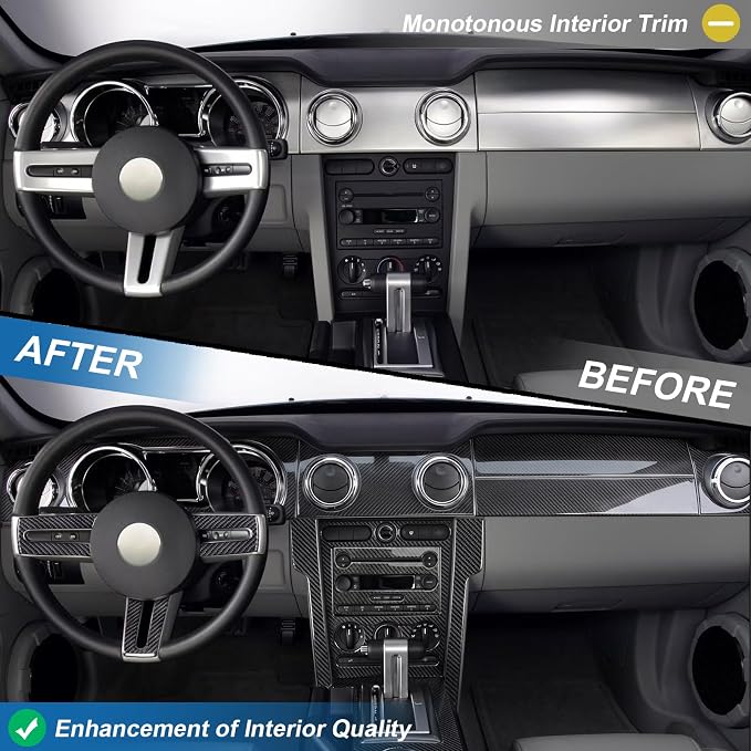 Real Carbon Fiber Interior Trim Kit Compatible with Ford Mustang 2005-2009, Interior Decor Sticker Accessories