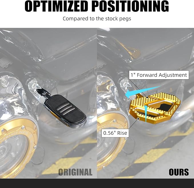 NICECNC Gold Rear Enlarged Passenger Footboard Aluminum Foot Pegs Compatible with Harley Road King Special FLHRXS 2017-2024, Replacement for 50208-04, See Fitments