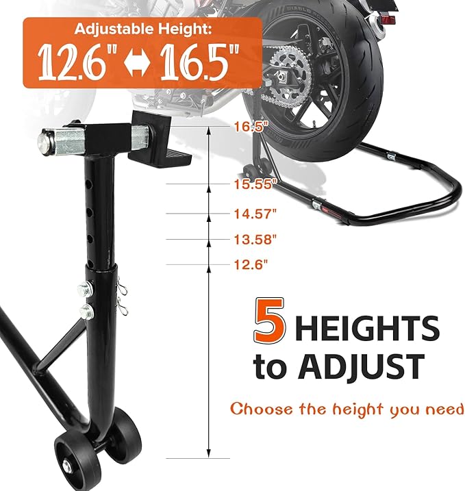 Donext Motorcycle Stand 850LB Adjustable Sport Bike Rear Wheel Lift Swingarm Paddock Stands Black, 5 Adjustable Heights, U+L