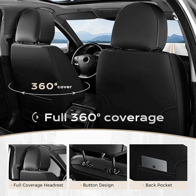 Coverado Seat Covers, Car Seat Covers Full Set, Leather Seat Covers for Cars, Car Seat Protector, Black Car Seat Covers Front Seats and Back Seats Universal Fit for Most Cars Orange