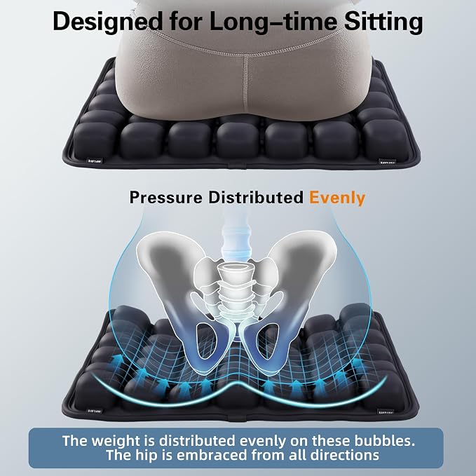 Inflatable Sonndur Travel Seat Cushion, Built-in Air Pump Car Airplane Chair Cushion for Long Flight Driving Sitting, Office Chair Wheelchair, Pressure Sore Relief, for Sciatica,Coccyx & Buttock SC01