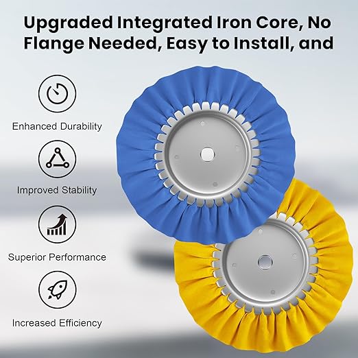5/8” Arbor 8” 16Ply Airway Buffing Wheel Kit – 11Pcs Polishing Set for Aluminum & Stainless Steel – No Flange Needed – Gloves Included