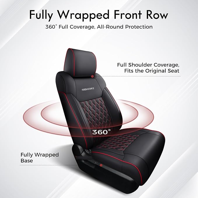 Huidasource Custom Fit Tundra Front Seat Covers, Waterproof Seat Cushion Fit for 2014-2021 Toyota Tundra CrewMax Pickup Truck (Front Pair/Black & Red)