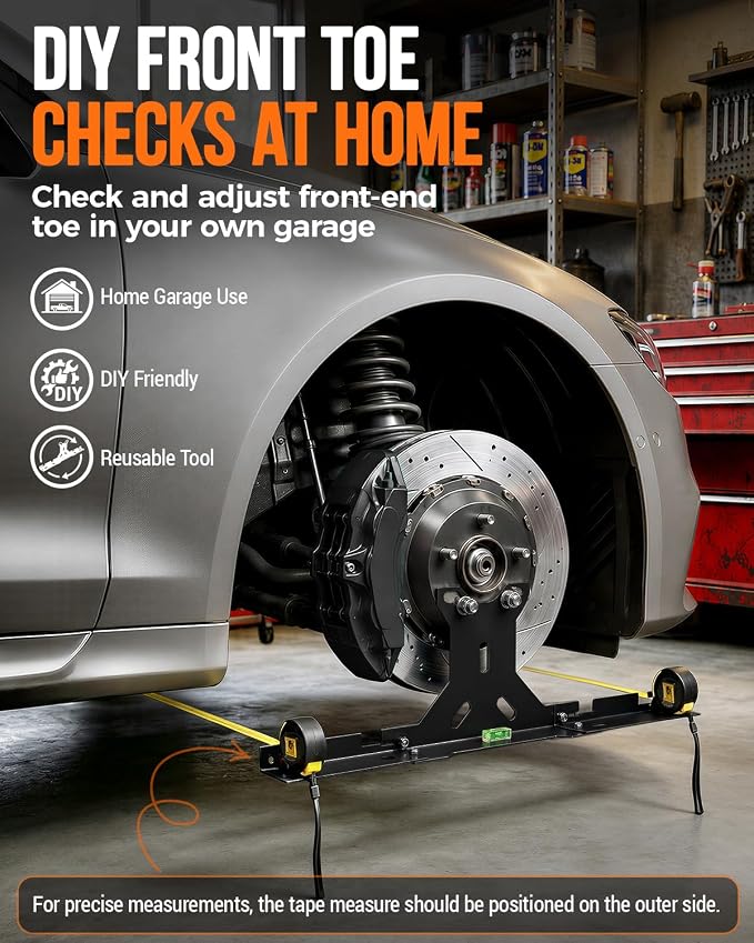 Wheel Toe Alignment Tool Kit for at Home DIY Garage Use, Stainless Steel Toe Plates with Dual Tape Measures, Quick Front-End Toe Check for Automotive Cars Trucks SUVs - Black (Patent Design)